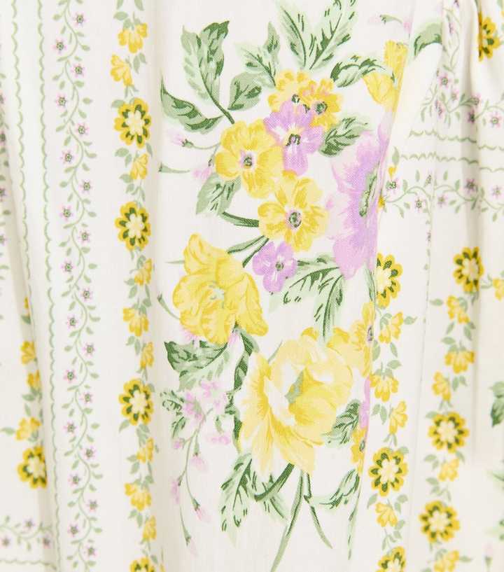 Cream Floral Print Corset Bust Flared Midi Dress | New Look