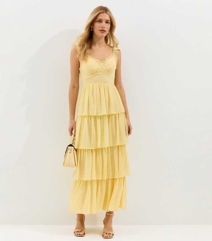 Yellow Tiered Chiffon Midi Dress