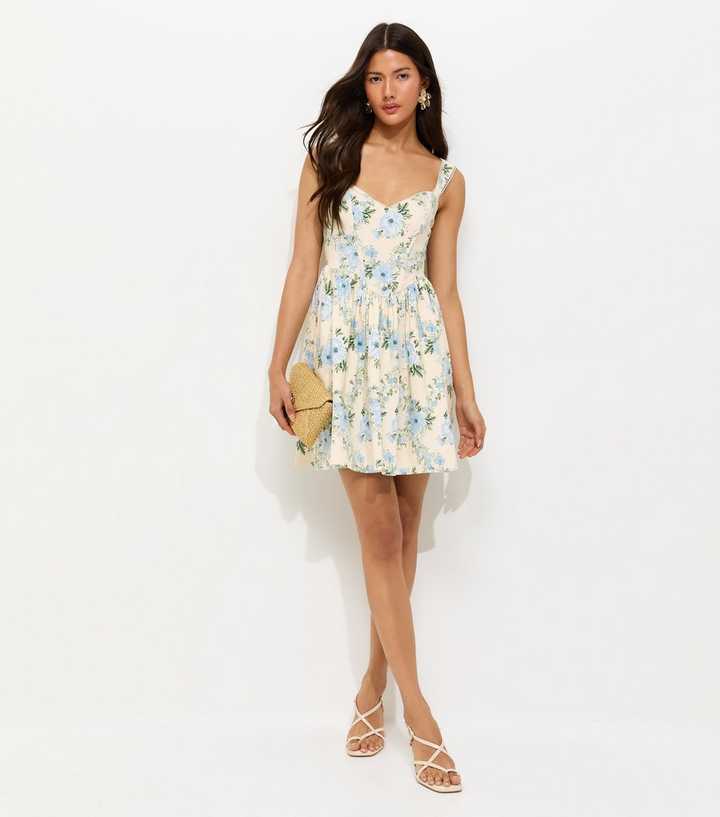 Cream Floral Corset Style Mini Dress