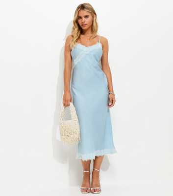 Petite Light Blue Contrast Lace Trim Strappy Midi Dress