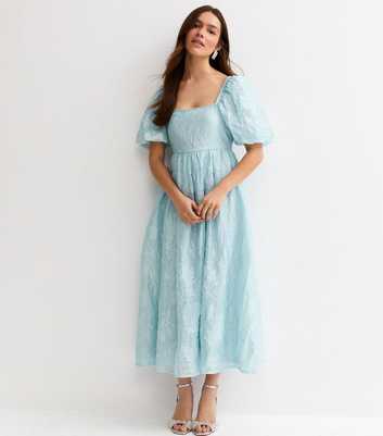 Petite Light Blue Glitter Milkmaid Midi Dress