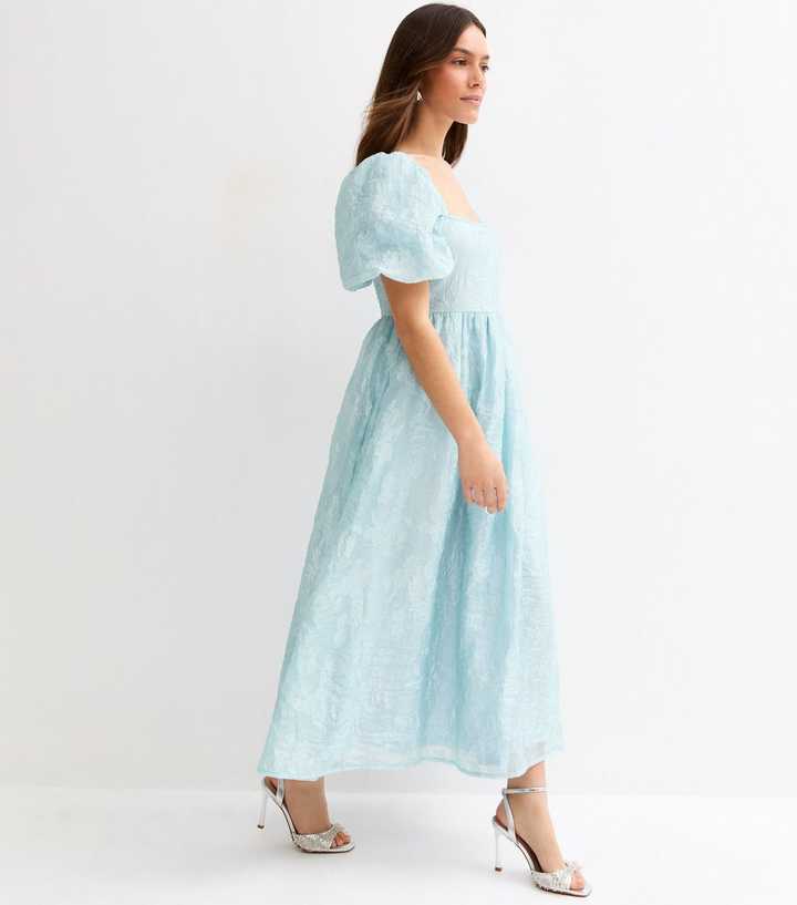 Petite Light Blue Glitter Milkmaid Midi Dress | New Look Petite Light Blue Glitter Milkmaid Midi Dress | New Look