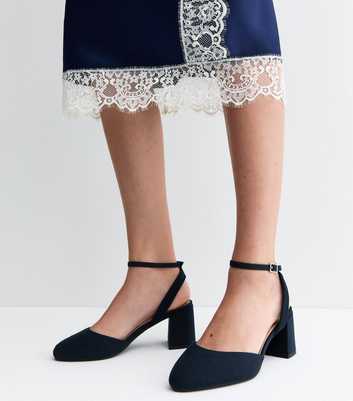 Wide Fit Navy Faux Suede Block Heel Sandals