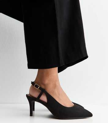 Extra Wide Fit Black Faux Suede Slingback Pumps
