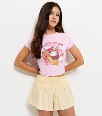 Girls Yellow Crinkle Texture Shirred Waist Shorts