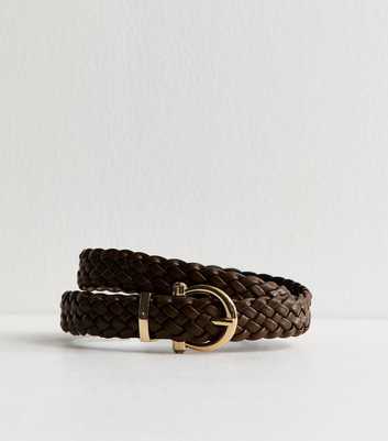 Dark Brown Faux Leather Braided Belt