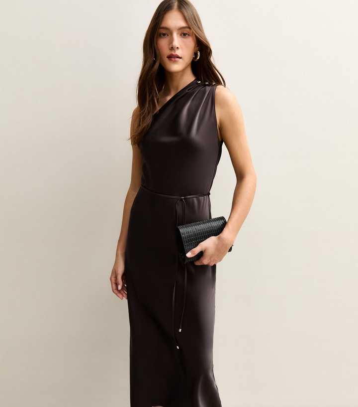 brown halter dress zara Desert Rose Satin Bridesmaid Dress Sheath Maxi
