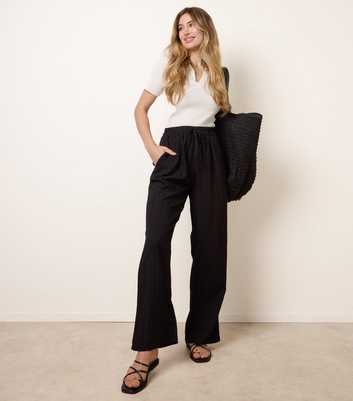 Blue Vanilla Black Textured Drawcord Wide Leg Trousers