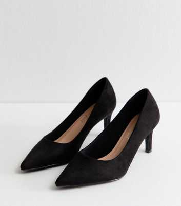 Wide Fit Black Faux Suede Court Shoes