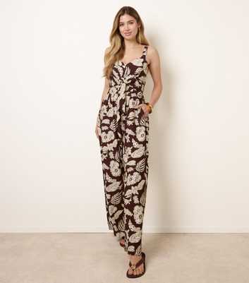 Blue Vanilla Dark Brown Tie Front Jumpsuit