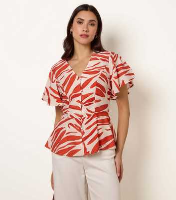 Blue Vanilla Orange Brushstroke Peplum Top