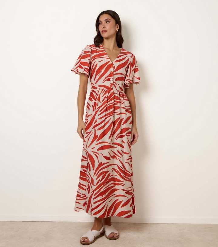 Blue Vanilla Orange Brush Pattern Midi Dress