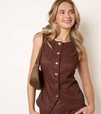 Blue Vanilla Dark Brown Ribbed Crew Neck Waistcoat