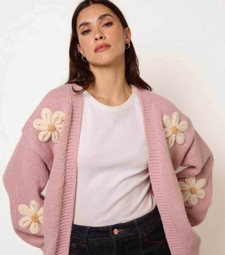 Blue Vanilla Pink Daisy Flower Cardigan