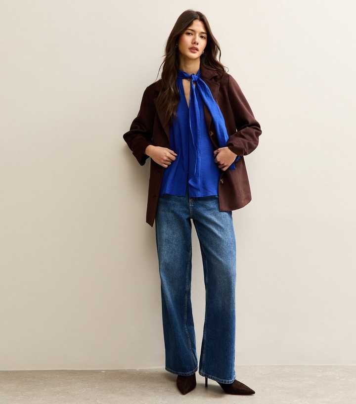 Bright Blue Pussybow Neck Blouse