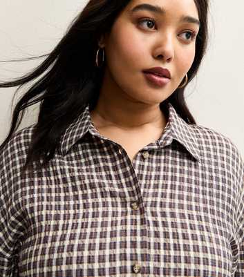 Curves Brown Crinkled Check Shirt