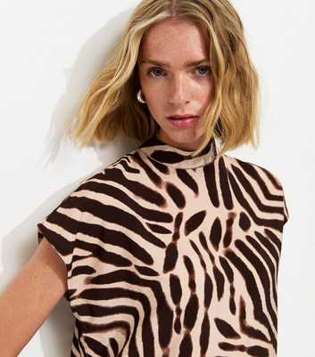 Brown Animal Print High Neck Top