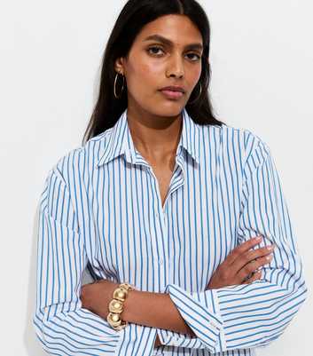 Blue Cotton Striped Oversized Shirt