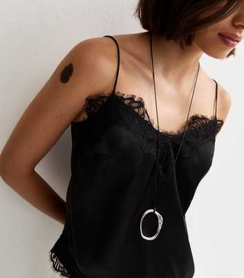 Black Asymmetric Lace Cami Top