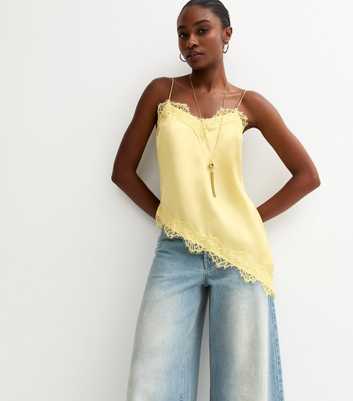 Yellow Asymmetric Lace Cami Top