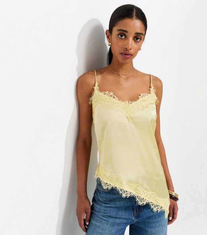 Yellow Asymmetric Lace Cami Top