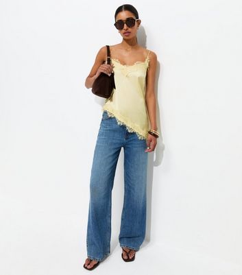 Yellow Asymmetric Lace Cami Top | New Look
