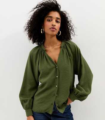 Dark Khaki Flowy Raglan Sleeve Blouse