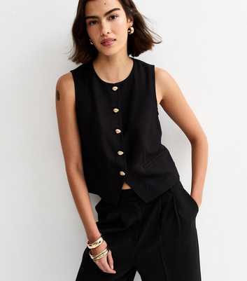 Black Shell Button Waistcoat