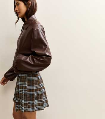 Dark Brown Check Pleated Mini Skirt