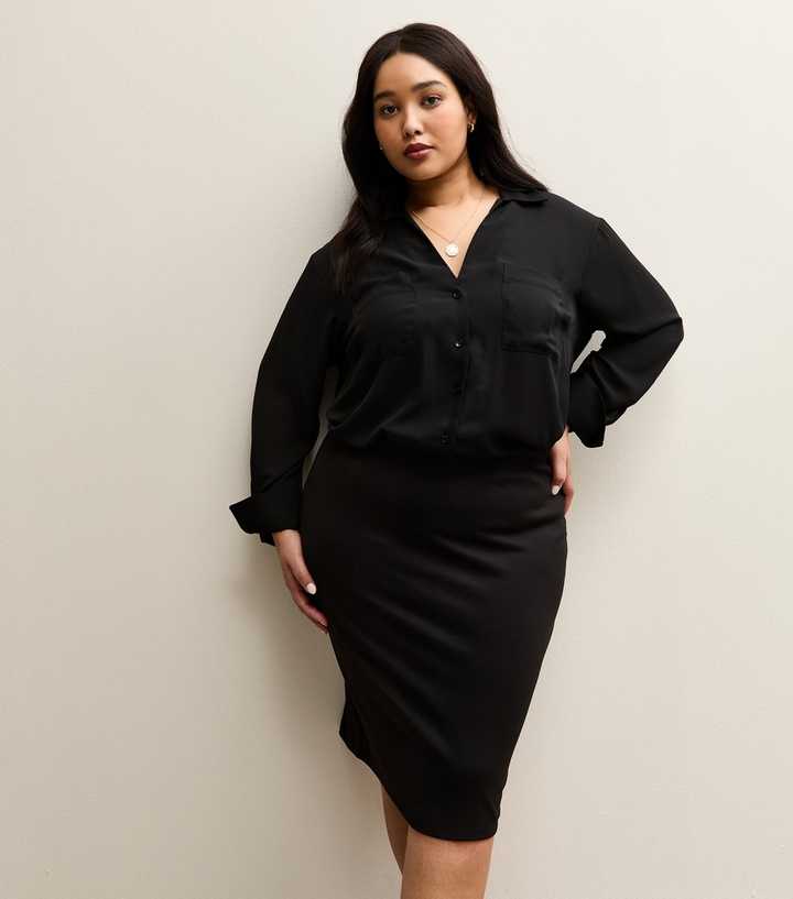 Curves Black Pencil Mini Skirt