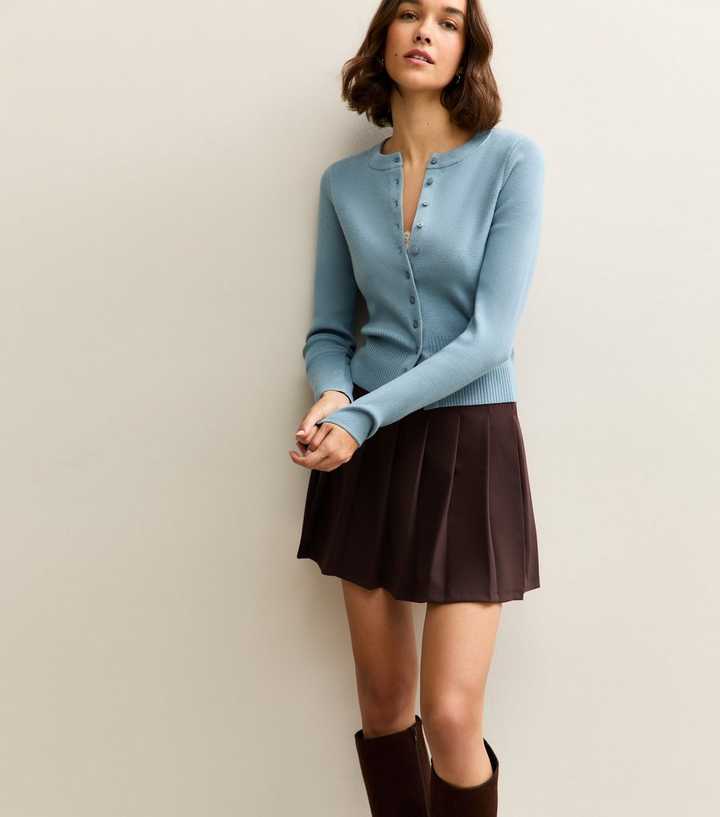 Dark Brown Pleated Crepe Mini Skirt