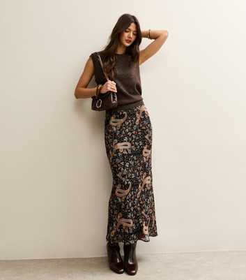 Black Chiffon Paisley Bias Cut Midi Skirt