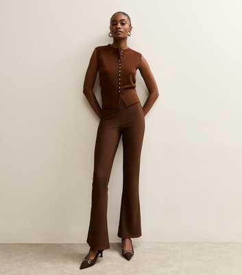 Dark Brown Rib Flared Trousers