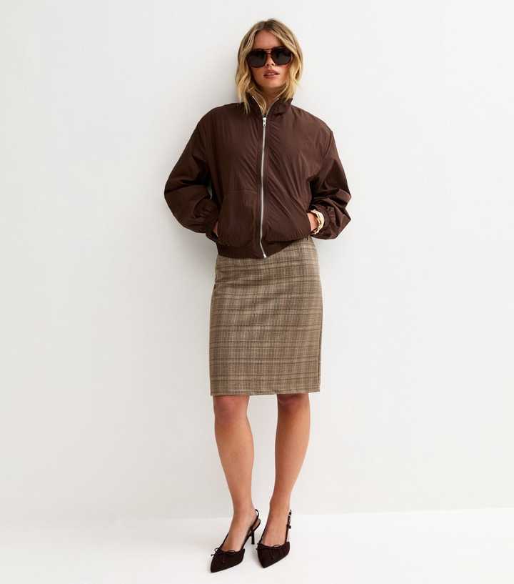 Petite Dark Grey Jacquard Checked Pencil Skirt