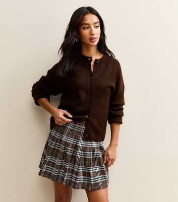 Petite Brown Checked Pleated Mini Skirt