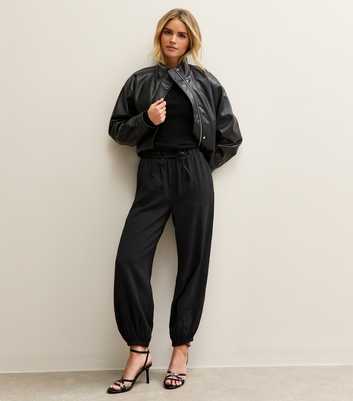 Petite Black Drawstring Cuffed Joggers