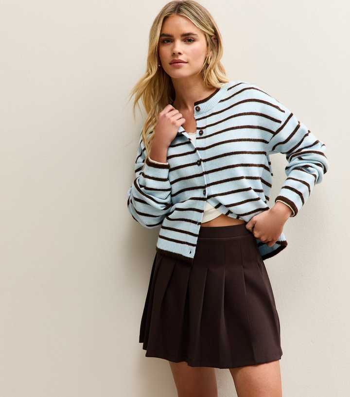 Petite Dark Brown Crepe Pleated Mini Skirt