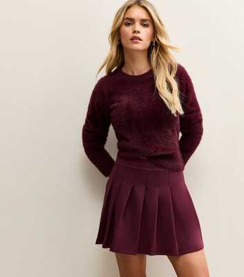 Petite Burgundy Crepe Pleated Mini Skirt