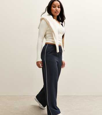 Petite Blue Pinstriped Wide Leg Trousers