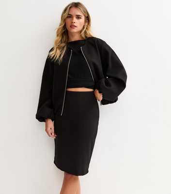 Petite Black Ponte Pencil Skirt
