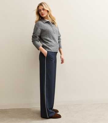 Blue Pinstripe Side Stripe Wide Leg Trousers