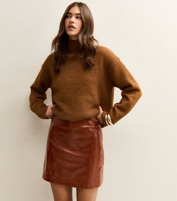 Tan Cracked Faux Leather Mini Skirt | New Look