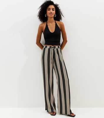Black Striped Wide Leg Trousers