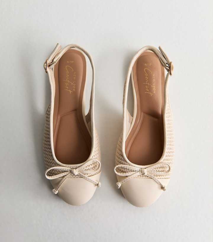 Off White Woven Slingback Ballerina Pumps