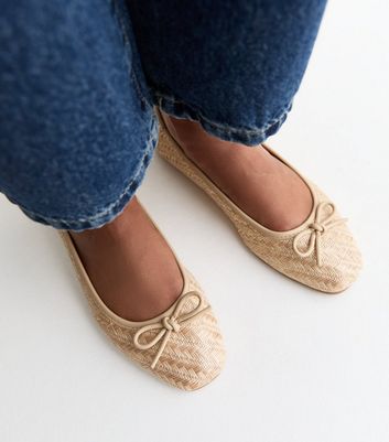 Off White Raffia Look Woven Ballerina Flats