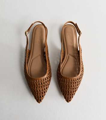 Tan Faux Leather Woven Slingback Pumps