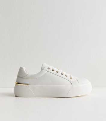 White and Gold Platform Trainers