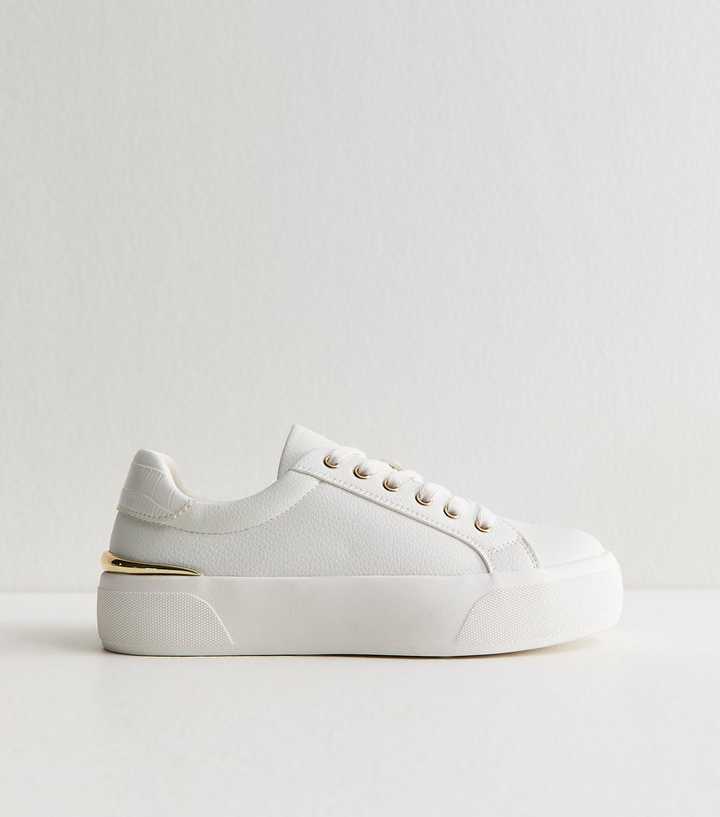 White and Gold Platform Trainers