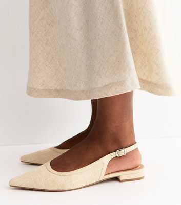 Off White Woven Pointed Slingback Pumps