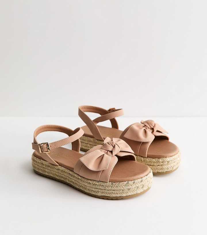 Extra Wide Fit Light Pink Bow Front Flatform Sandals